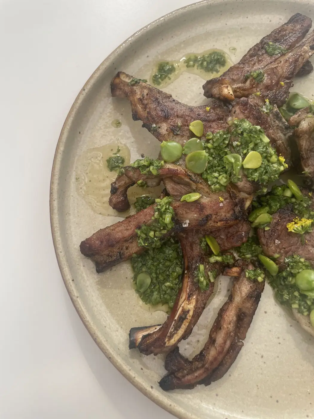 Lamb chops with salsa verde at Atrás