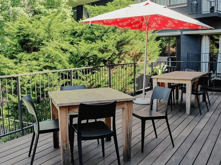 Outdoor restaurant tables at BlackBrick Bedfordview