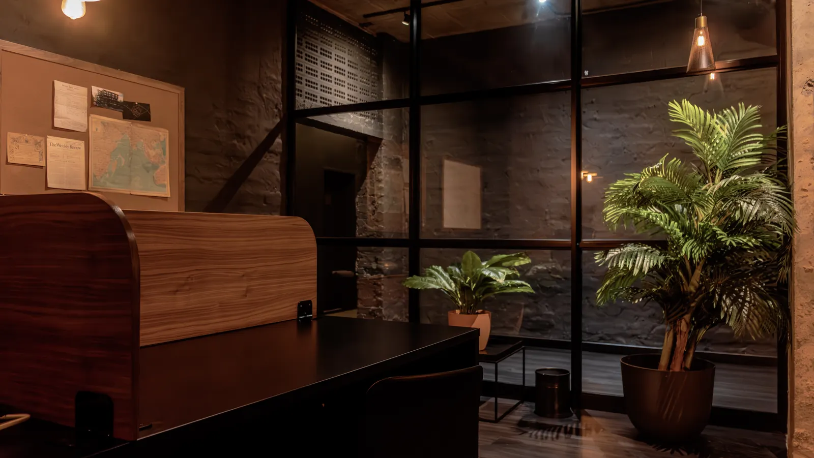 A dimly lit library lounge at BlackBrick