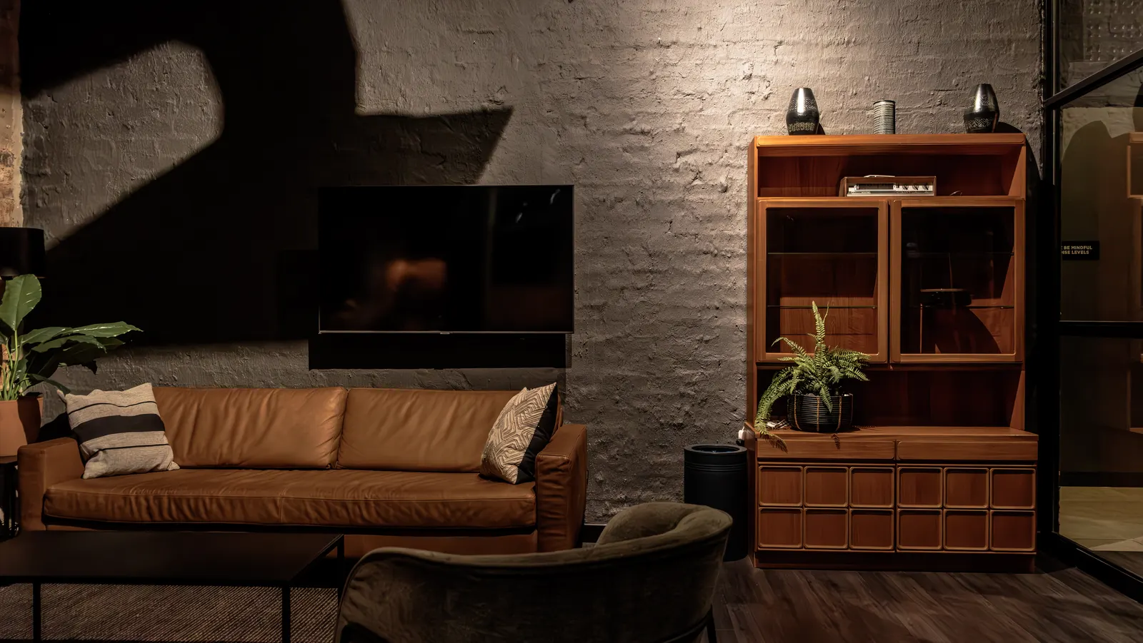 A lounge at BlackBrick in evening light